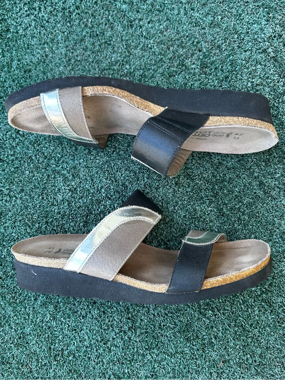 Naot Frankie Slide Sandal Leather Black Silver 37 - Picture 2 of 13